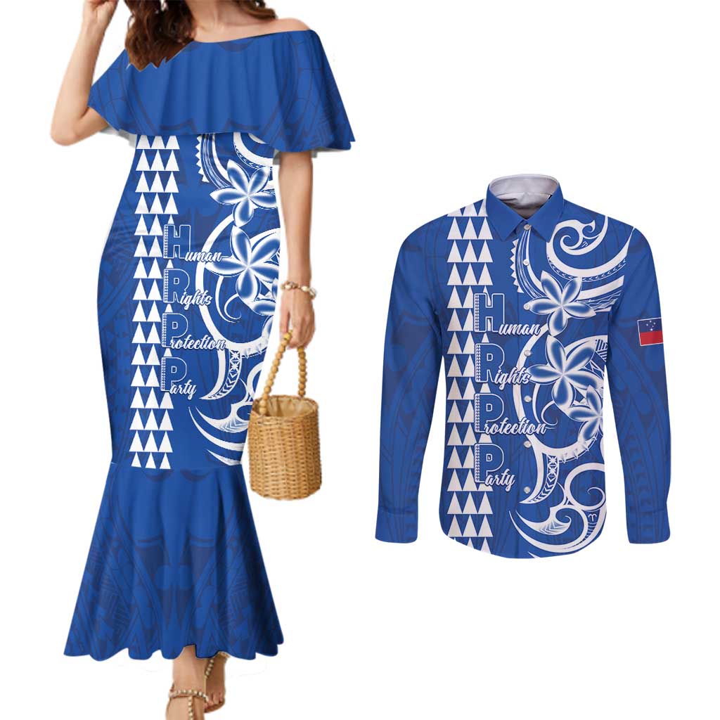 Samoa HRPP Party Couples Matching Mermaid Dress and Long Sleeve Button Shirt Polynesian Pattern - Polynesian Pride