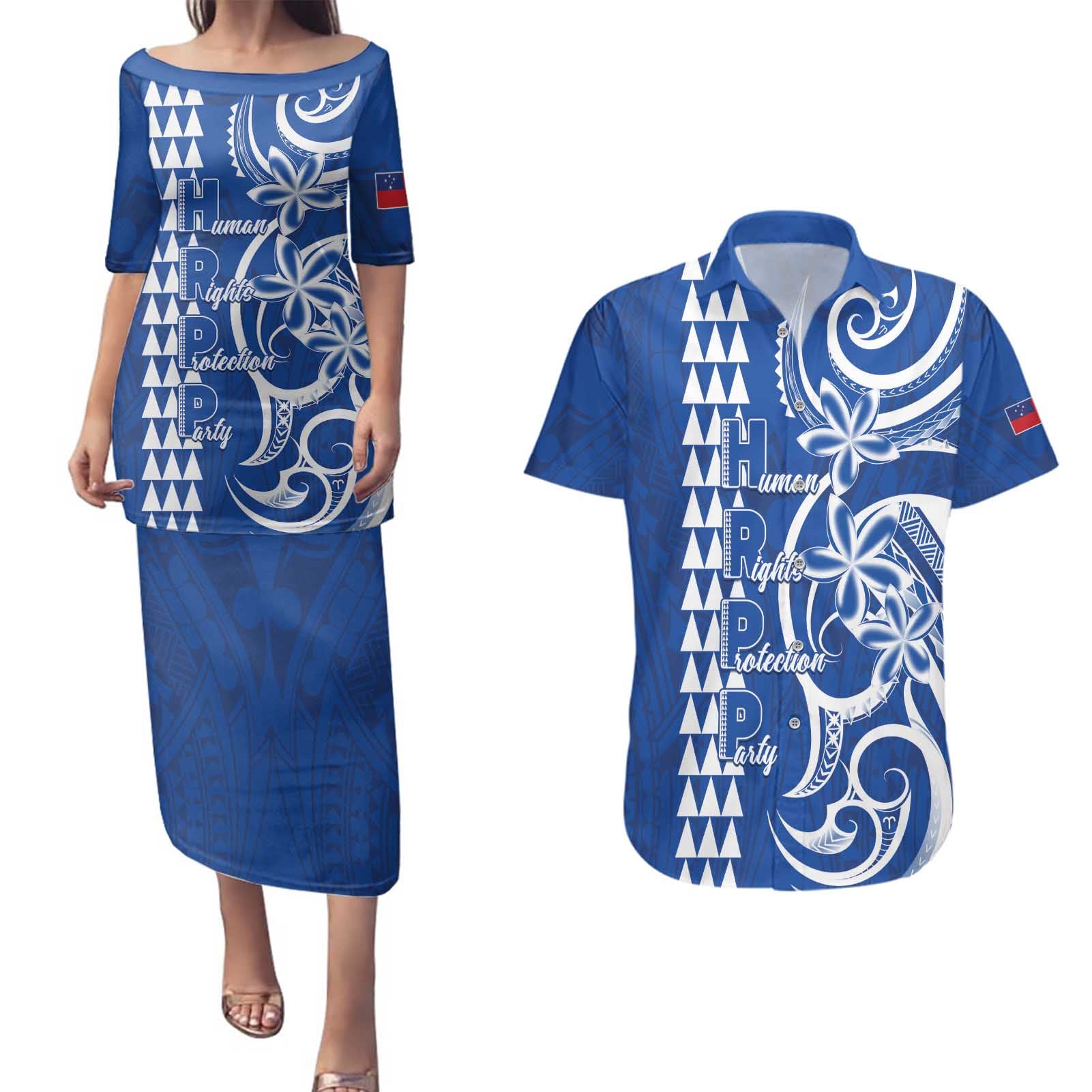 Samoa HRPP Party Couples Matching Puletasi and Hawaiian Shirt Polynesian Pattern - Polynesian Pride