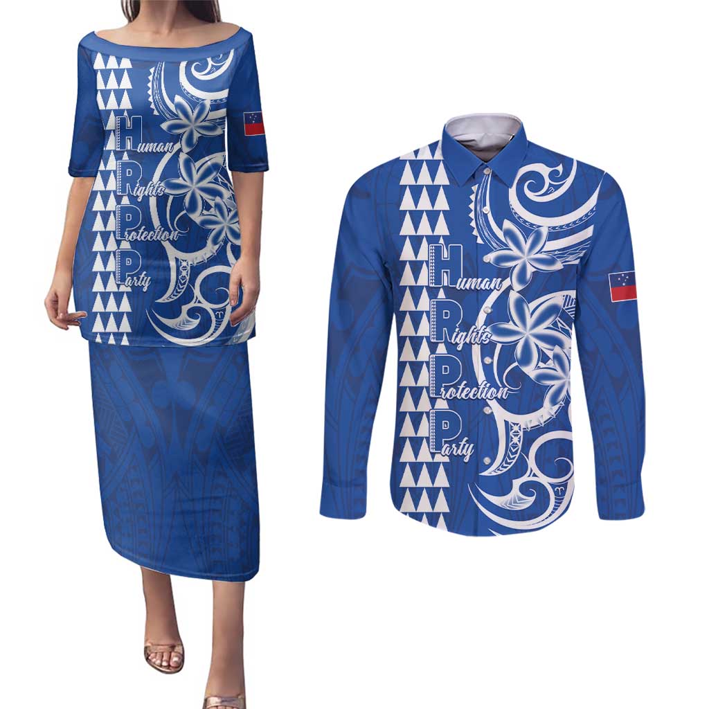Samoa HRPP Party Couples Matching Puletasi and Long Sleeve Button Shirt Polynesian Pattern - Polynesian Pride