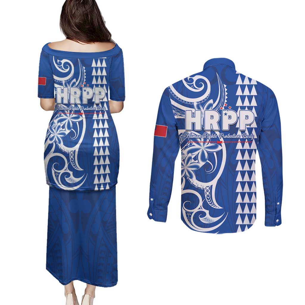 Samoa HRPP Party Couples Matching Puletasi and Long Sleeve Button Shirt Polynesian Pattern - Polynesian Pride
