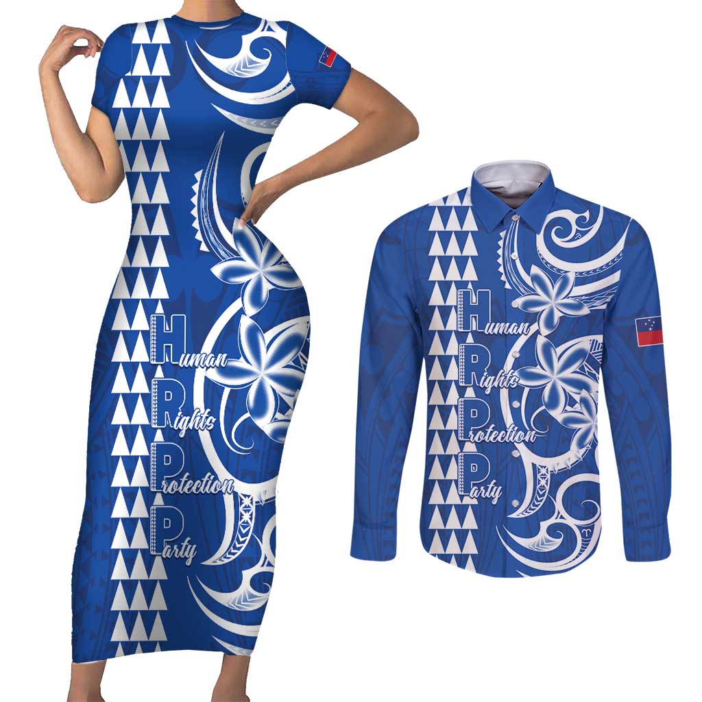 Samoa HRPP Party Couples Matching Short Sleeve Bodycon Dress and Long Sleeve Button Shirt Polynesian Pattern - Polynesian Pride