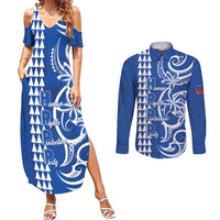 Samoa HRPP Party Couples Matching Summer Maxi Dress and Long Sleeve Button Shirt Polynesian Pattern - Polynesian Pride