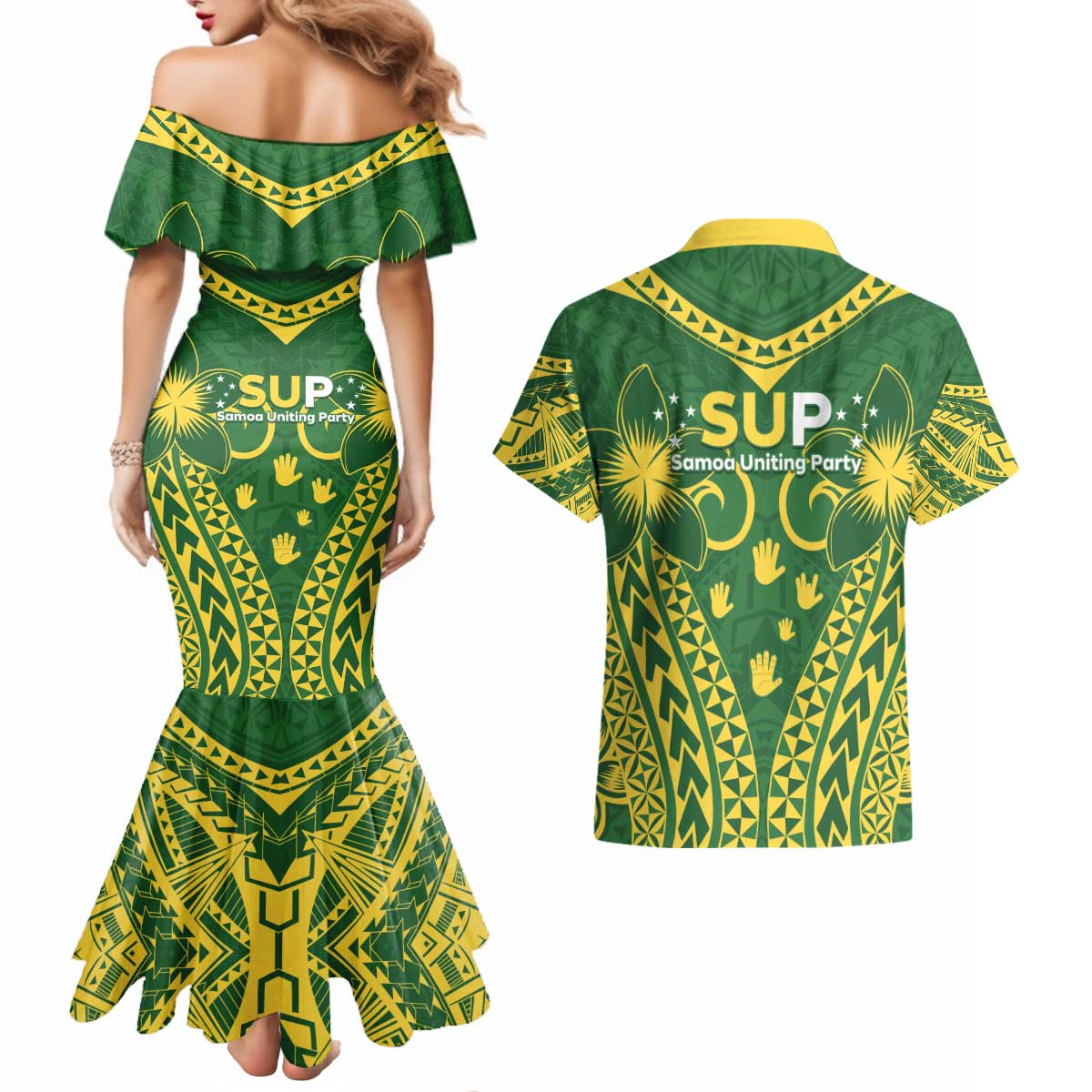 Samoa SUP Couples Matching Mermaid Dress and Hawaiian Shirt Samoan Coat Of Arms - Polynesian Pride
