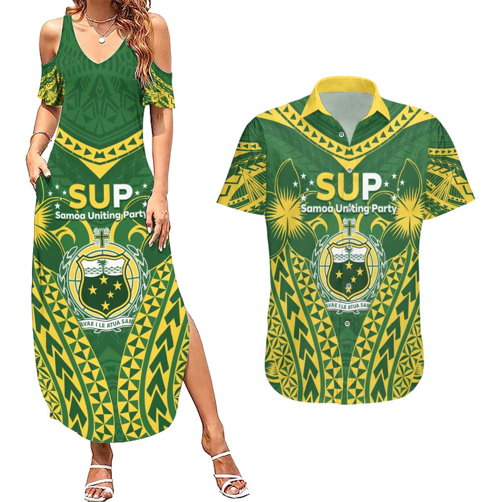 Samoa SUP Couples Matching Summer Maxi Dress and Hawaiian Shirt Samoan Coat Of Arms - Polynesian Pride