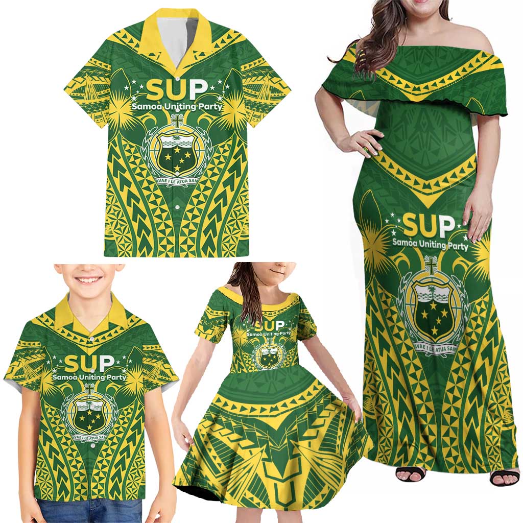 Samoa SUP Family Matching Off Shoulder Maxi Dress and Hawaiian Shirt Samoan Coat Of Arms - Polynesian Pride