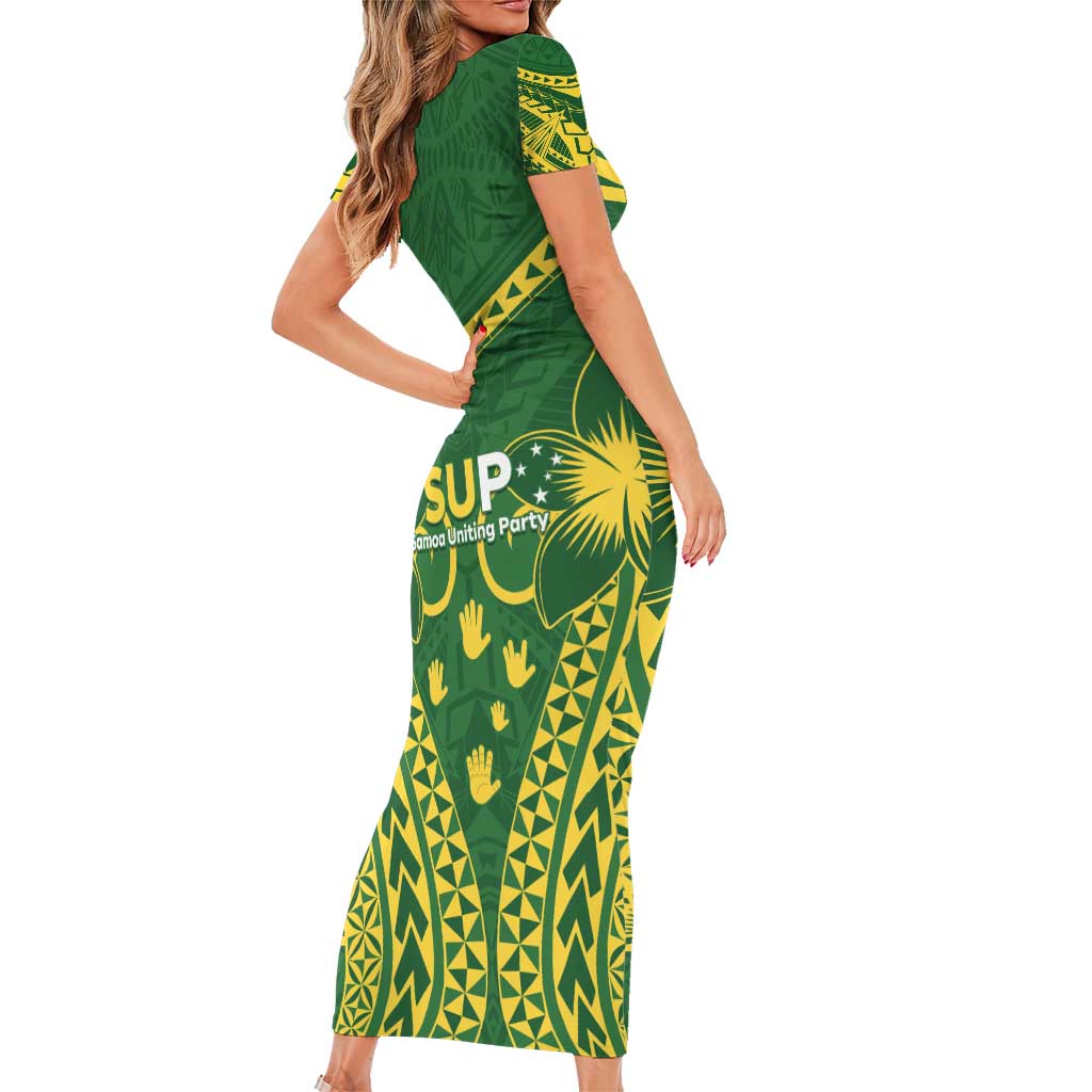 Samoa SUP Family Matching Short Sleeve Bodycon Dress and Hawaiian Shirt Samoan Coat Of Arms - Polynesian Pride