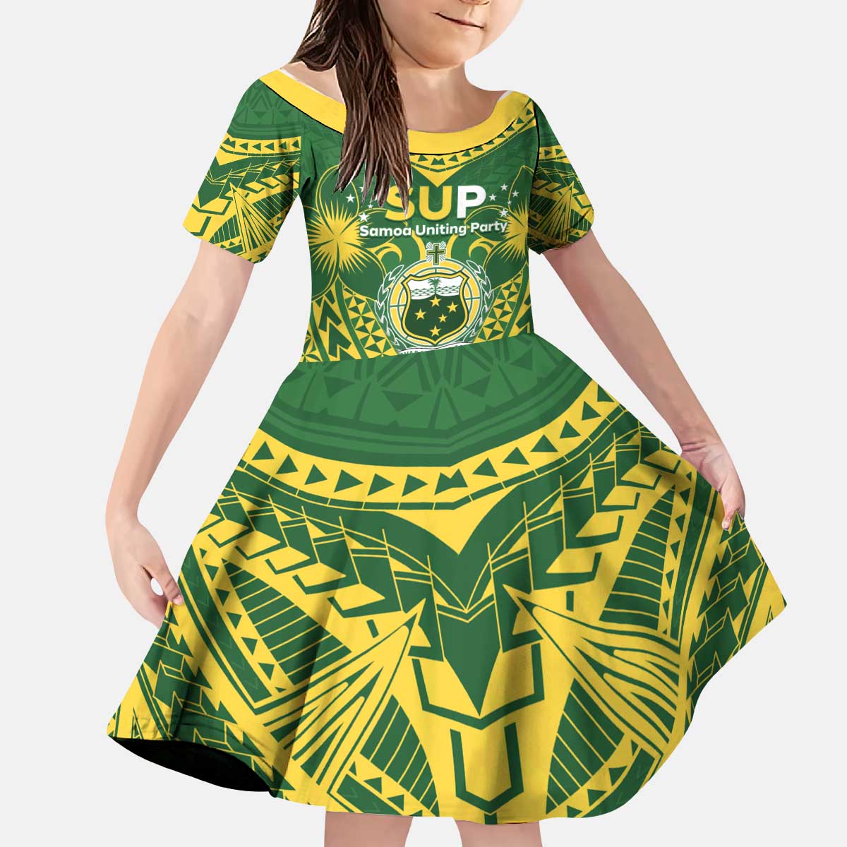 Samoa SUP Kid Short Sleeve Dress Samoan Coat Of Arms - Polynesian Pride