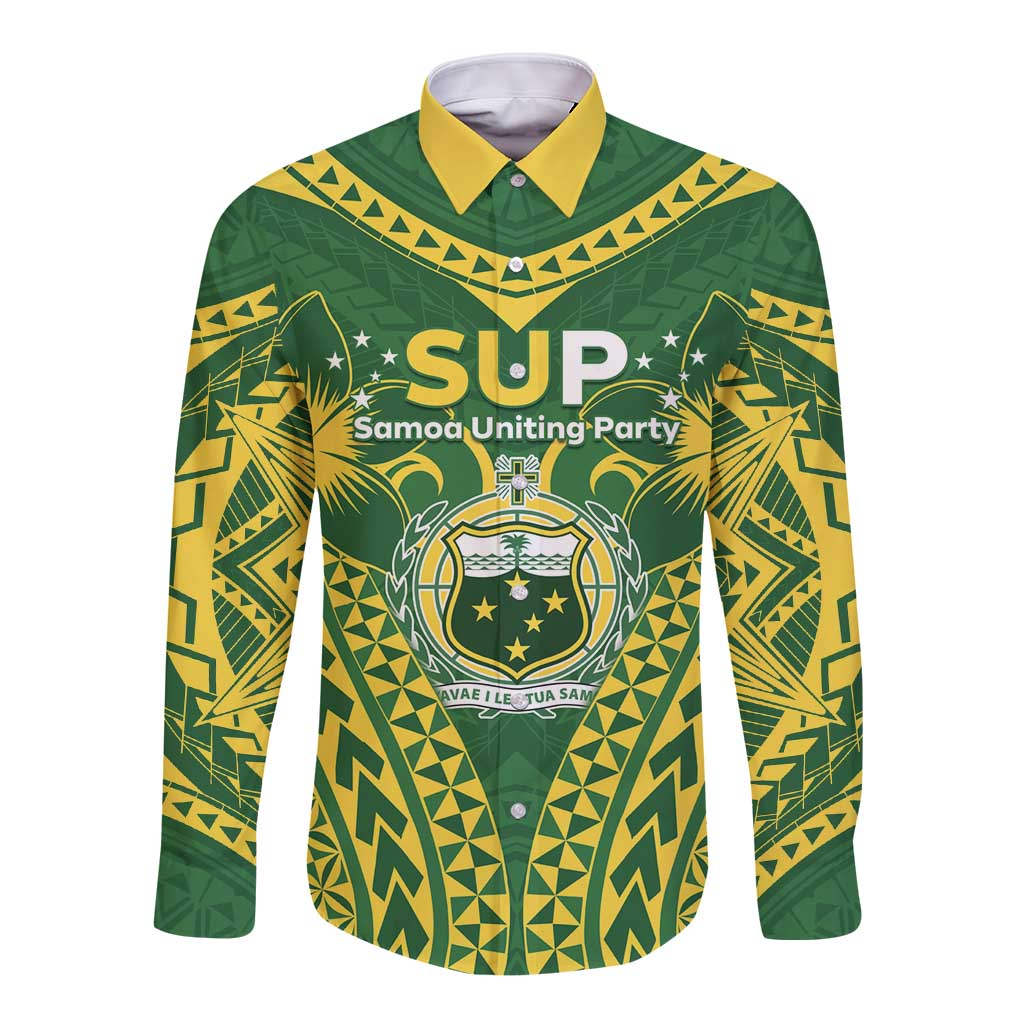 Samoa SUP Long Sleeve Button Shirt Samoan Coat Of Arms - Polynesian Pride