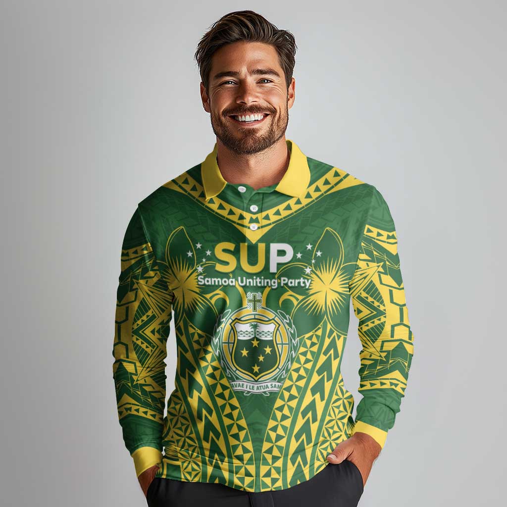 Samoa SUP Long Sleeve Polo Shirt Samoan Coat Of Arms - Polynesian Pride
