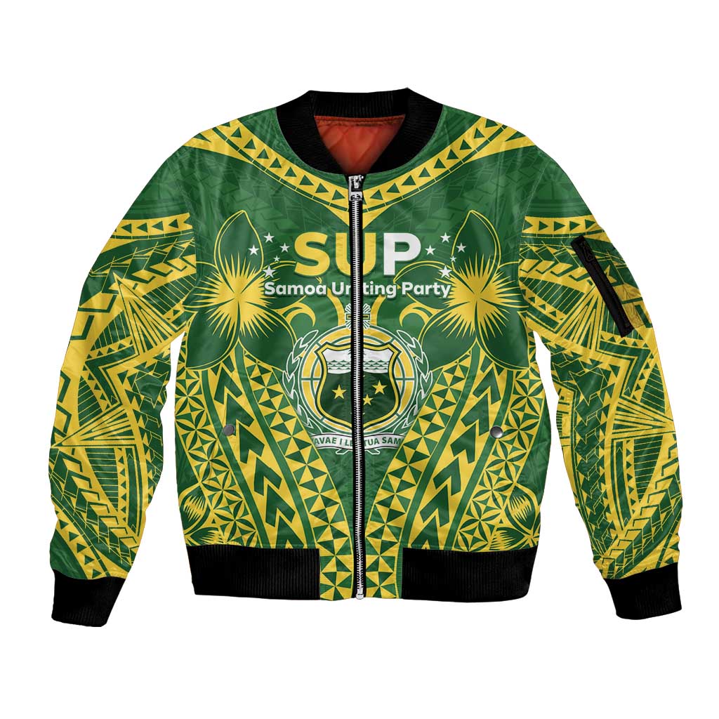 Samoa SUP Sleeve Zip Bomber Jacket Samoan Coat Of Arms - Polynesian Pride
