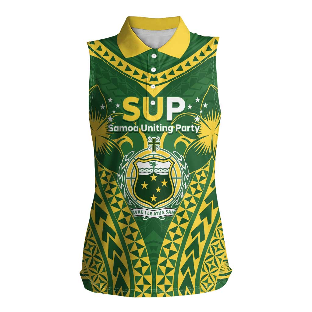 Samoa SUP Women Sleeveless Polo Shirt Samoan Coat Of Arms - Polynesian Pride
