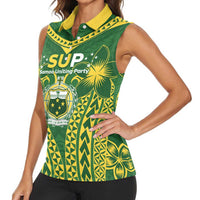 Samoa SUP Women Sleeveless Polo Shirt Samoan Coat Of Arms - Polynesian Pride