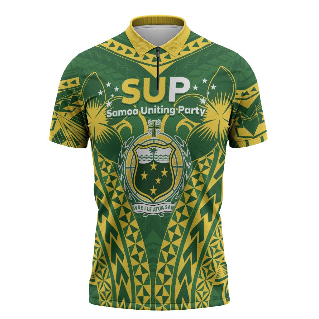 Samoa SUP Zipper Polo Shirt Samoan Coat Of Arms - Polynesian Pride