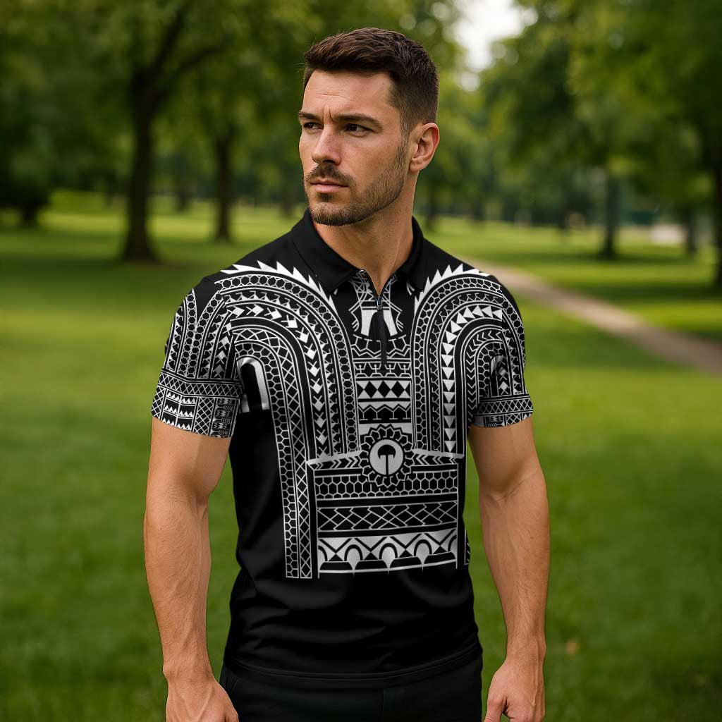 Philippines Igorot Tribal Art Tattoo Black Zipper Polo Shirt - Polynesian Pride