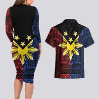 Philippines Sun Star Couples Matching Long Sleeve Bodycon Dress and Hawaiian Shirt Igorot Tribal Inspiration - Polynesian Pride