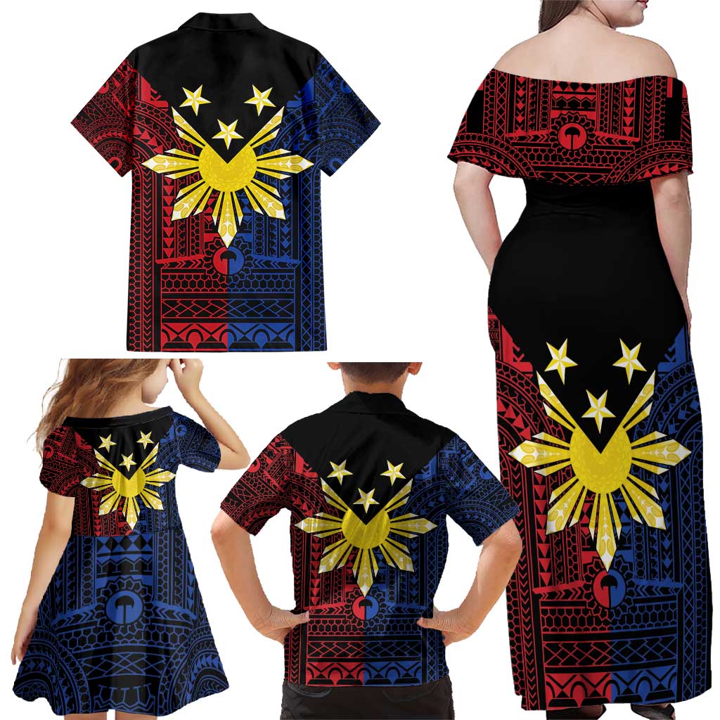 Philippines Sun Star Family Matching Off Shoulder Maxi Dress and Hawaiian Shirt Igorot Tribal Inspiration - Polynesian Pride