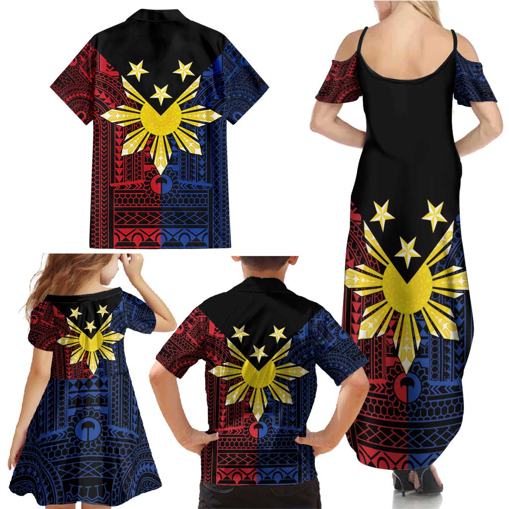 Philippines Sun Star Family Matching Summer Maxi Dress and Hawaiian Shirt Igorot Tribal Inspiration - Polynesian Pride