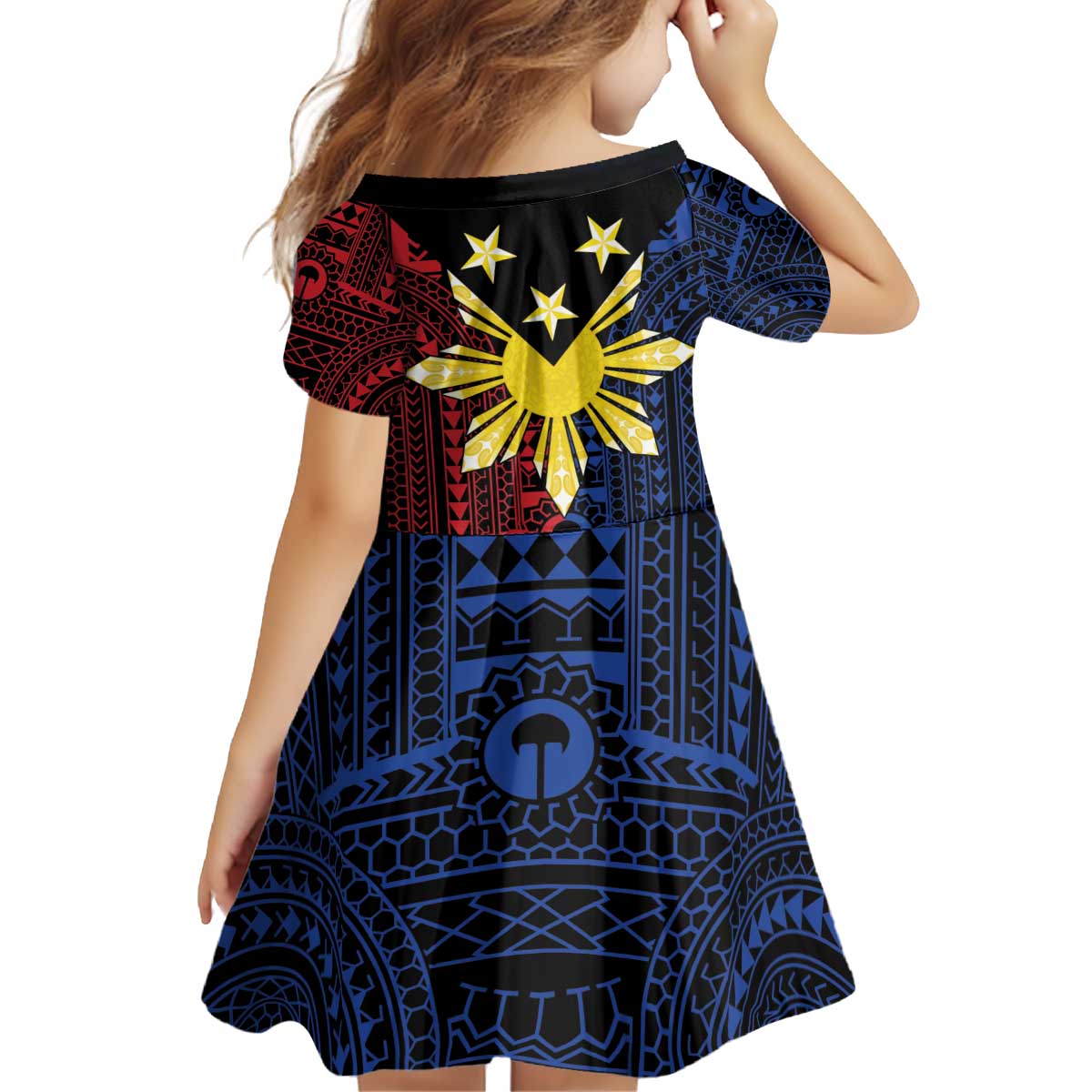 Philippines Sun Star Kid Short Sleeve Dress Igorot Tribal Inspiration - Polynesian Pride