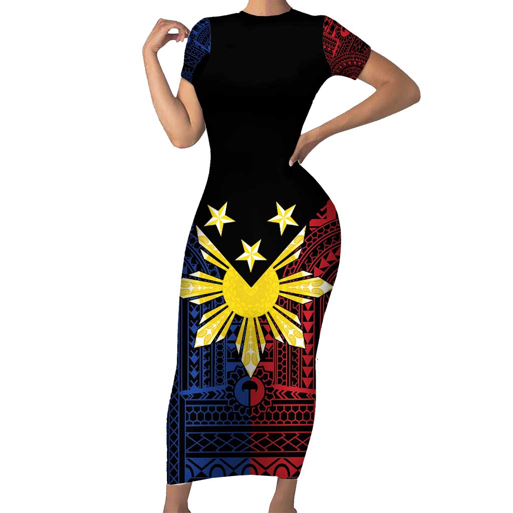 Philippines Sun Star Short Sleeve Bodycon Dress Igorot Tribal Inspiration - Polynesian Pride