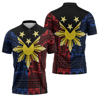 Philippines Sun Star Zipper Polo Shirt Igorot Tribal Inspiration - Polynesian Pride