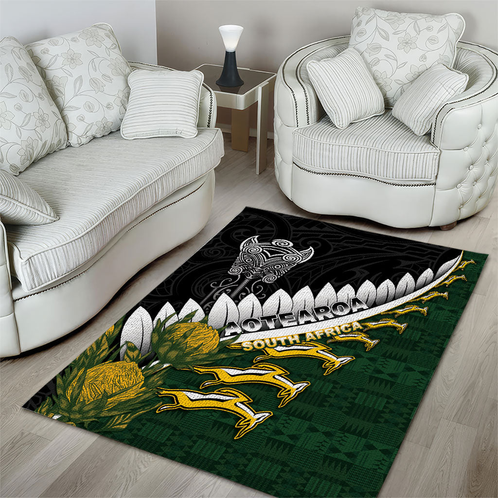 Rugby New Zealand And South Africa Area Rug Silver Fern With Springboks LT05 - Polynesian Pride
