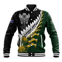 Custom Rugby New Zealand And South Africa Baseball Jacket Silver Fern With Springboks