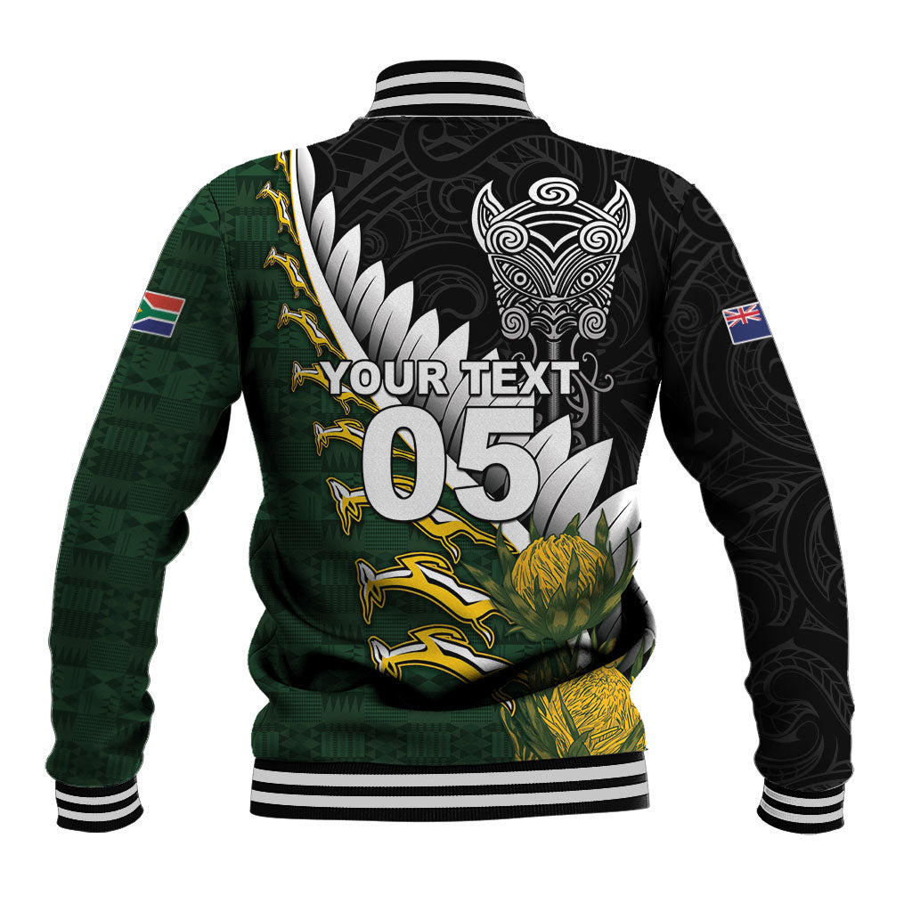 Custom Rugby New Zealand And South Africa Baseball Jacket Silver Fern With Springboks