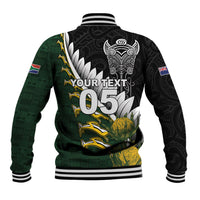 Custom Rugby New Zealand And South Africa Baseball Jacket Silver Fern With Springboks