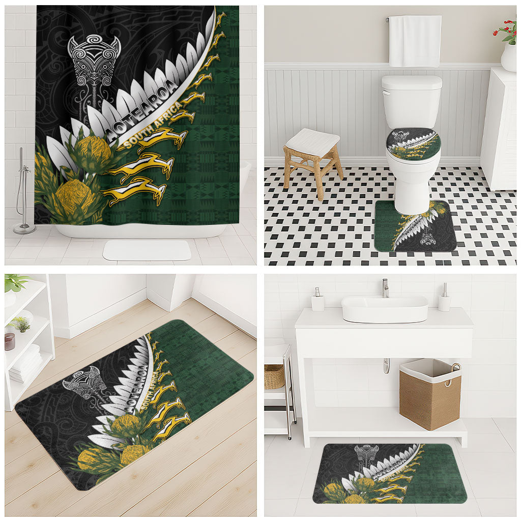 Rugby New Zealand And South Africa Bathroom Set Silver Fern With Springboks LT05 - Polynesian Pride