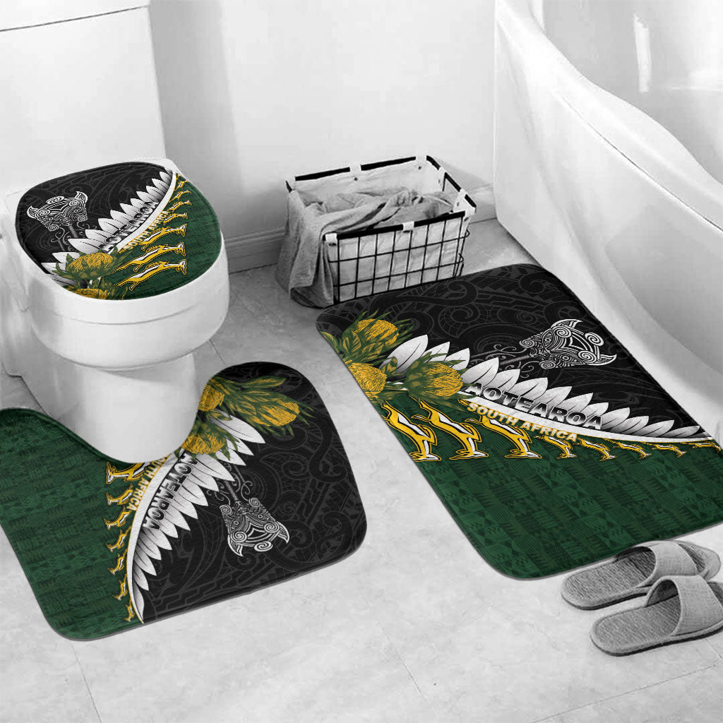 Rugby New Zealand And South Africa Bathroom Set Silver Fern With Springboks LT05 Mat Set Only (3 pcs) One Size Black - Polynesian Pride