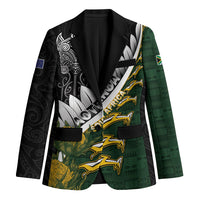 Custom Rugby New Zealand And South Africa Blazer Silver Fern With Springboks LT05 Unisex Black - Polynesian Pride