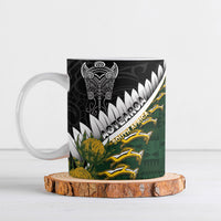 Custom Rugby New Zealand And South Africa Ceramic Mug Silver Fern With Springboks LT05 Black - Polynesian Pride