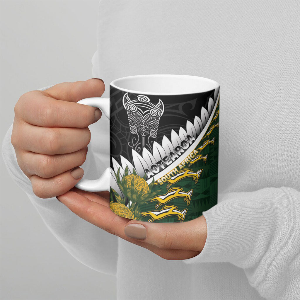 Custom Rugby New Zealand And South Africa Ceramic Mug Silver Fern With Springboks LT05 - Polynesian Pride