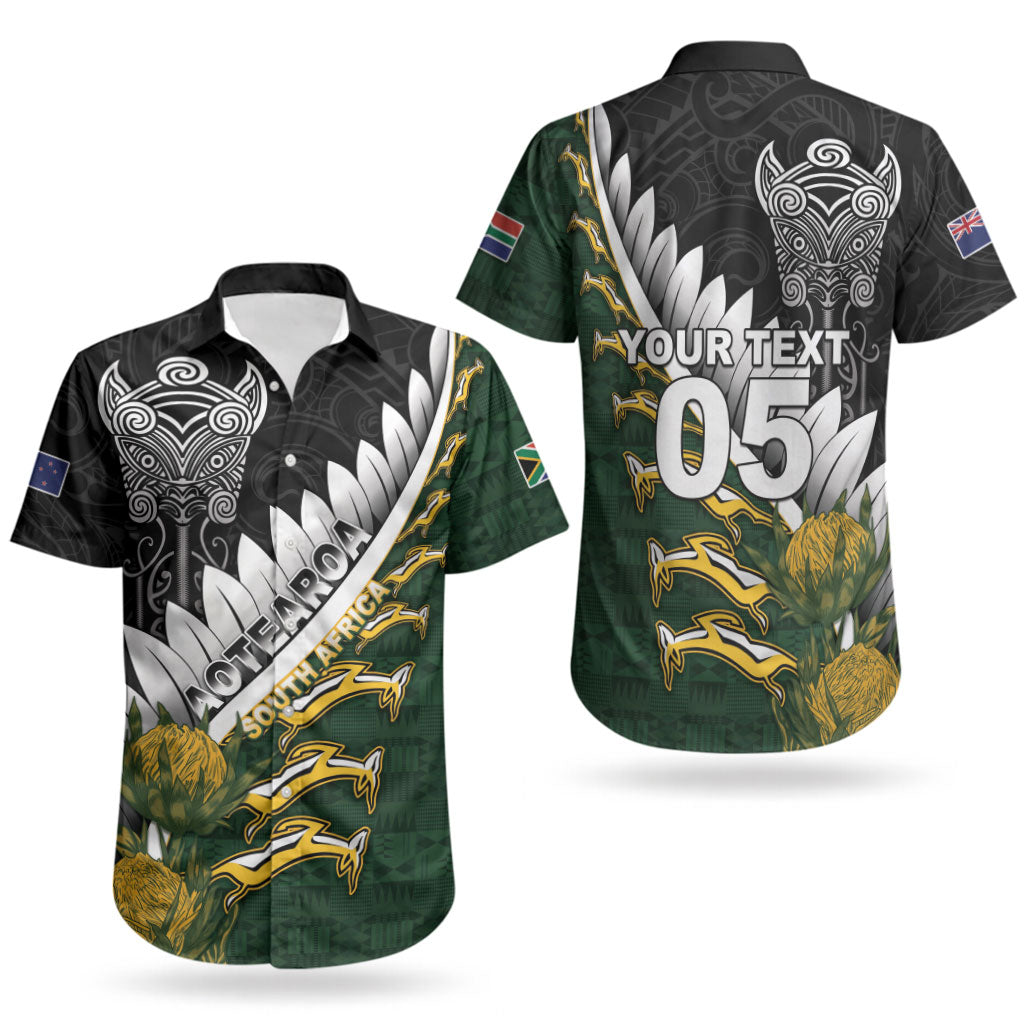 Custom Rugby New Zealand And South Africa Couples Matching Off Shoulder Maxi Dress and Hawaiian Shirt Silver Fern With Springboks