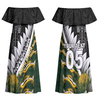 Custom Rugby New Zealand And South Africa Couples Matching Off Shoulder Maxi Dress and Hawaiian Shirt Silver Fern With Springboks