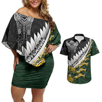 Custom Rugby New Zealand And South Africa Couples Matching Off Shoulder Short Dress and Hawaiian Shirt Silver Fern With Springboks