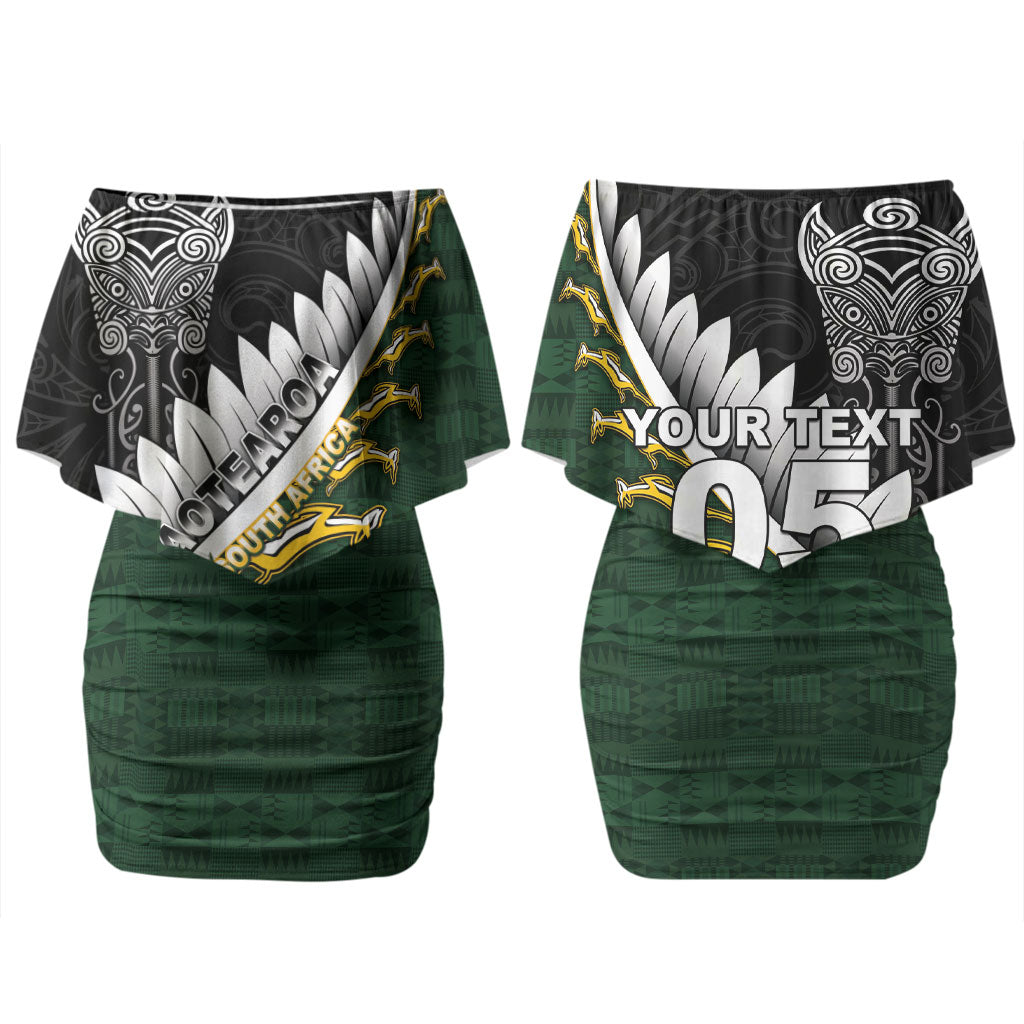 Custom Rugby New Zealand And South Africa Couples Matching Off Shoulder Short Dress and Hawaiian Shirt Silver Fern With Springboks