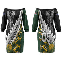 Custom Rugby New Zealand And South Africa Couples Matching Off The Shoulder Long Sleeve Dress and Hawaiian Shirt Silver Fern With Springboks