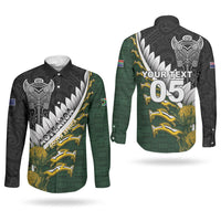 Custom Rugby New Zealand And South Africa Couples Matching Puletasi and Long Sleeve Button Shirt Silver Fern With Springboks