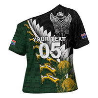 Custom Rugby New Zealand And South Africa Cross Shoulder Shirt Silver Fern With Springboks LT05 - Polynesian Pride