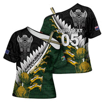 Custom Rugby New Zealand And South Africa Cross Shoulder Shirt Silver Fern With Springboks LT05 - Polynesian Pride
