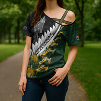 Custom Rugby New Zealand And South Africa Cross Shoulder Shirt Silver Fern With Springboks LT05 - Polynesian Pride