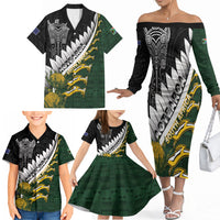 Custom Rugby New Zealand And South Africa Family Matching Off The Shoulder Long Sleeve Dress and Hawaiian Shirt Silver Fern With Springboks