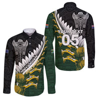 Custom Rugby New Zealand And South Africa Family Matching Off The Shoulder Long Sleeve Dress and Hawaiian Shirt Silver Fern With Springboks