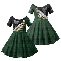 Custom Rugby New Zealand And South Africa Family Matching Off The Shoulder Long Sleeve Dress and Hawaiian Shirt Silver Fern With Springboks