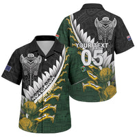 Custom Rugby New Zealand And South Africa Family Matching Off The Shoulder Long Sleeve Dress and Hawaiian Shirt Silver Fern With Springboks