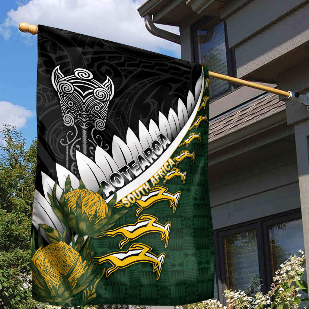 Rugby New Zealand And South Africa Garden Flag Silver Fern With Springboks LT05 - Polynesian Pride
