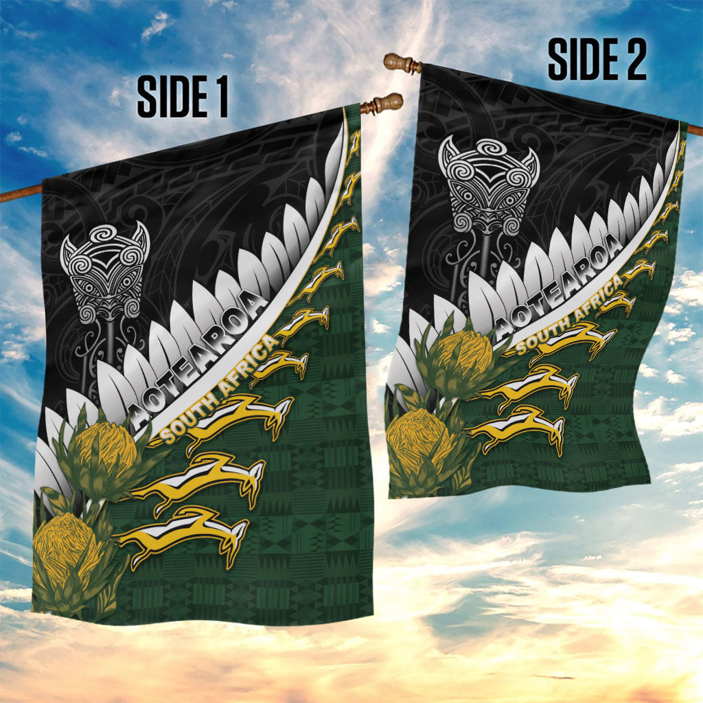 Rugby New Zealand And South Africa Garden Flag Silver Fern With Springboks LT05 - Polynesian Pride