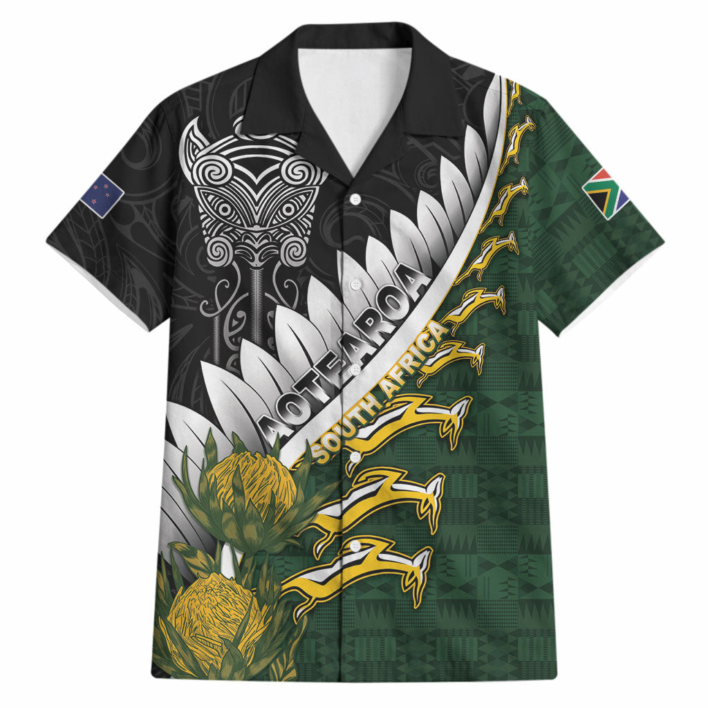 Custom Rugby New Zealand And South Africa Hawaiian Shirt Silver Fern With Springboks