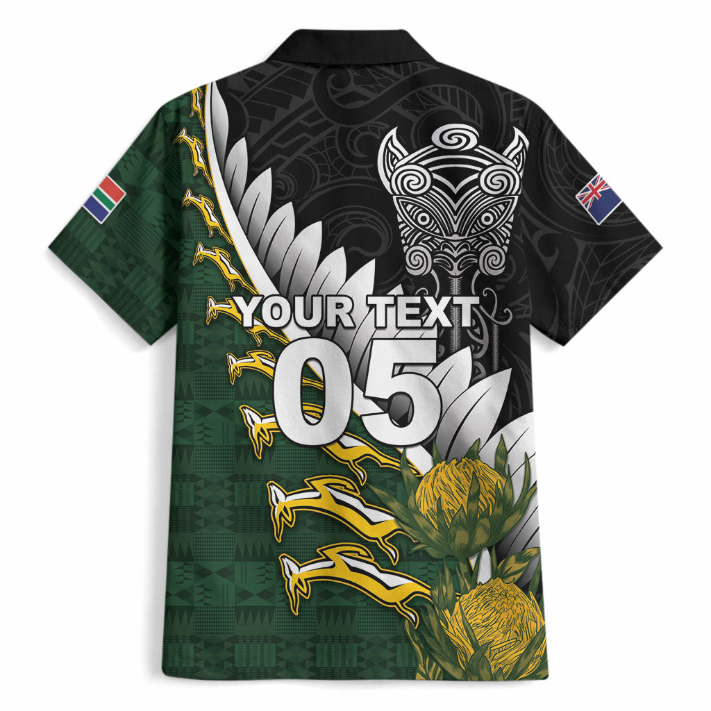 Custom Rugby New Zealand And South Africa Hawaiian Shirt Silver Fern With Springboks